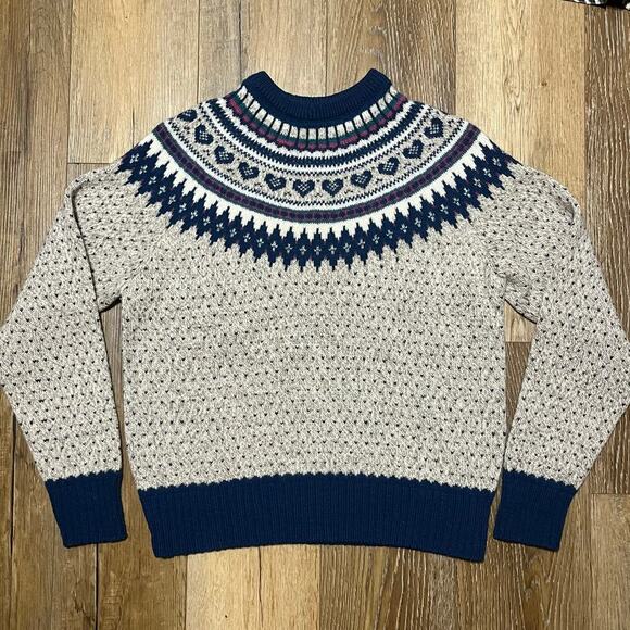 Woolrich Sweaters - Vtg Woolrich Fair Isle Heart Sweater XL Birdseye Blue Cottagecore Countrycore